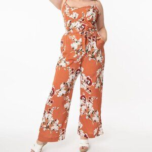 Unique Vintage V Neck Front Floral Jumpsuit - NWOT